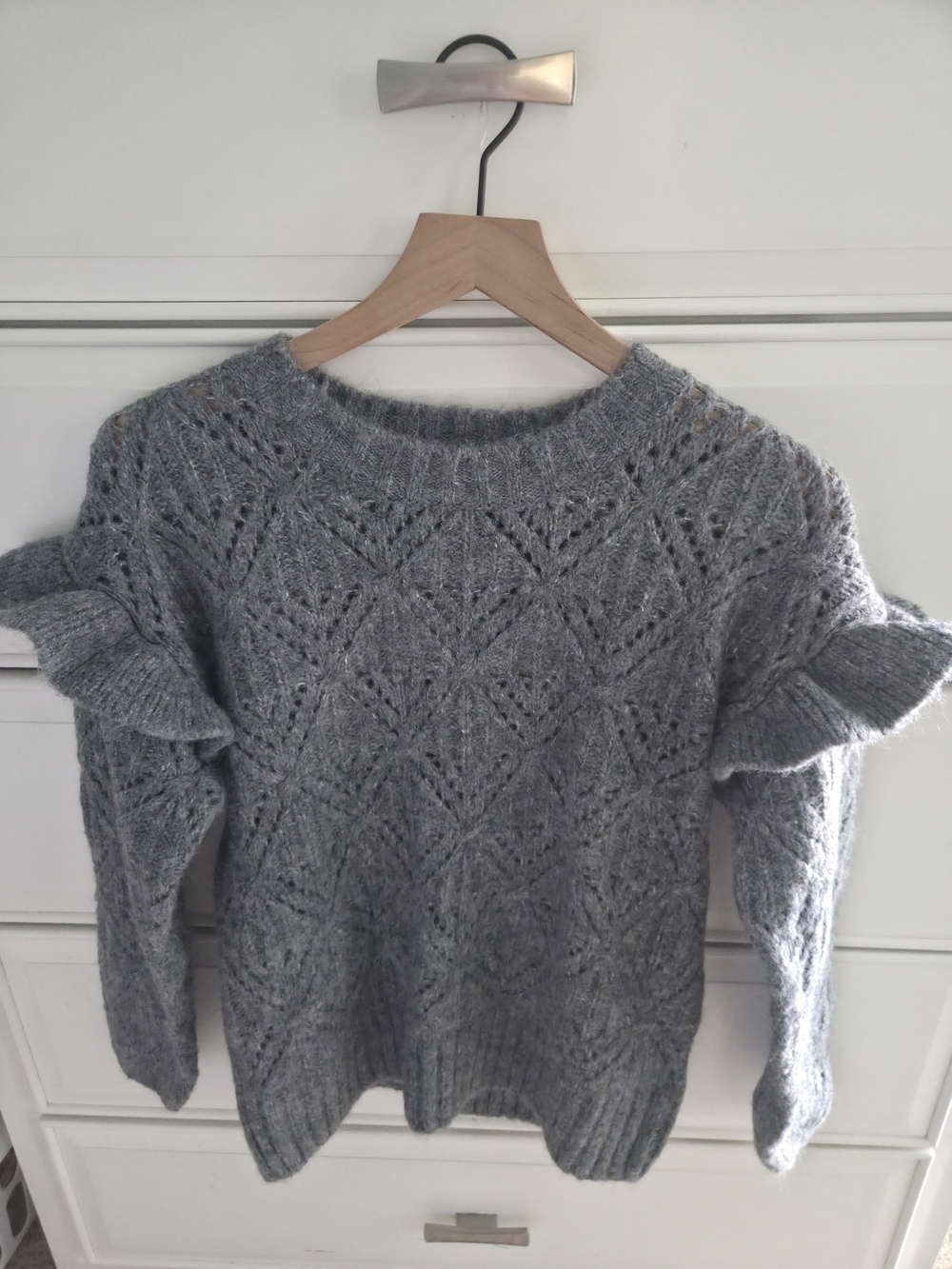 Old Navy Grey Ruffle Sleeve Crewneck Sweater